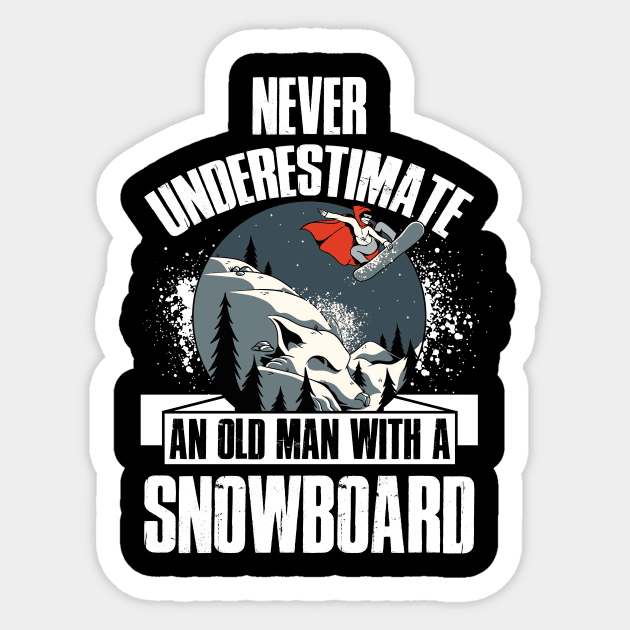 Old Man With A Snowboard Funny Snowboarding Gift Sticker by CatRobot